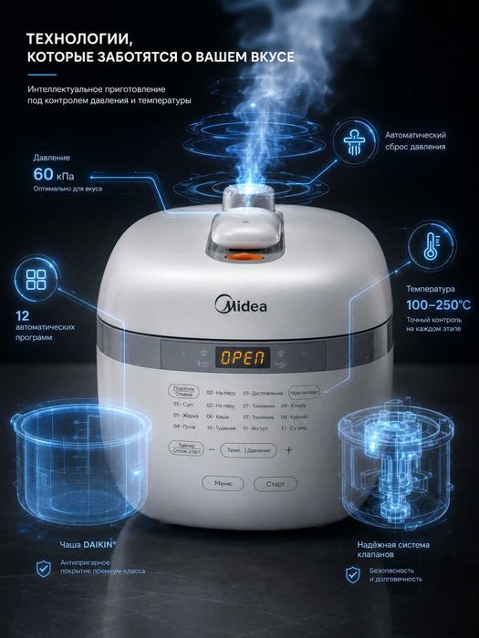 Мультиварка-скороварка Midea "MPC-6004", 1000Вт, 5л