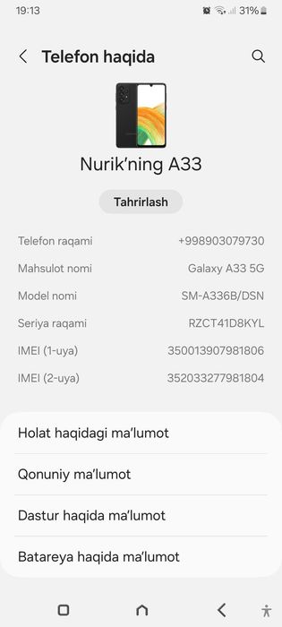 Samsung A33 5G ideal xolatda