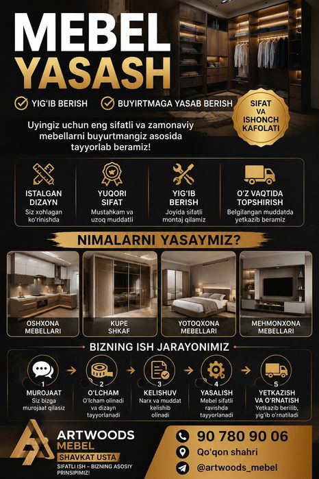 Mebel yasaymiz va istalgan mebel yasab remont qiberamiz !!