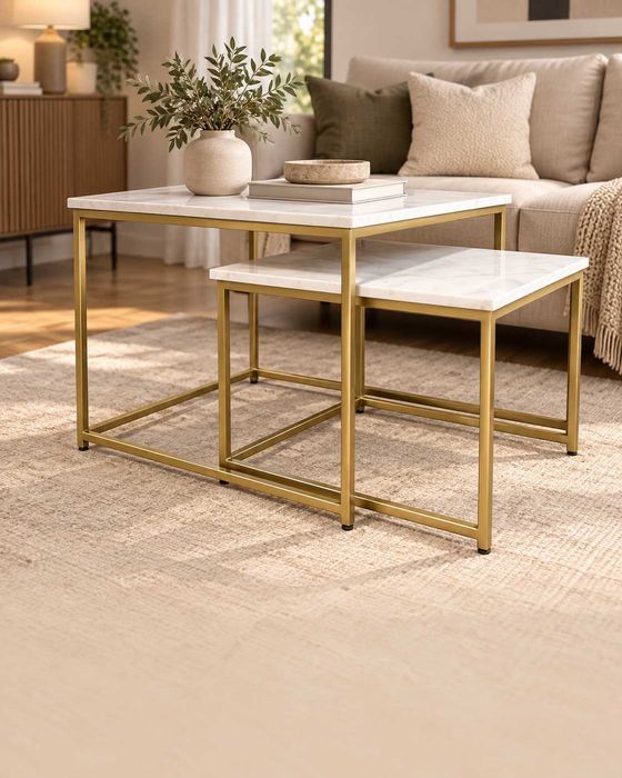 Set masuta cafea cu blat alb de marmura