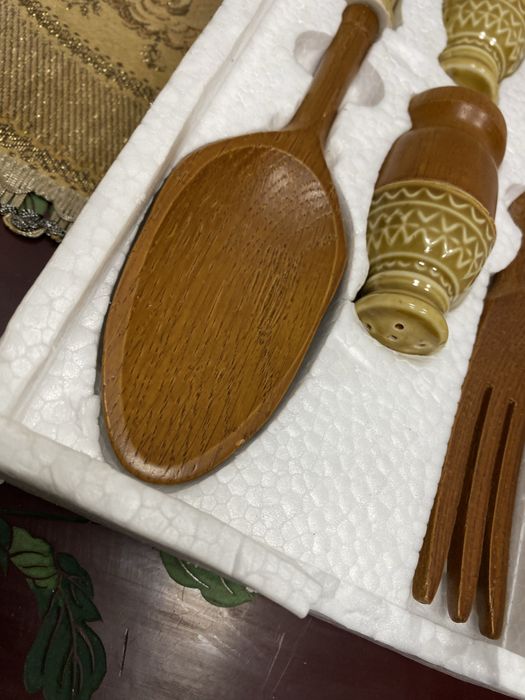 Салатен комплект дърво и керамика Salad Set 1970 Германия