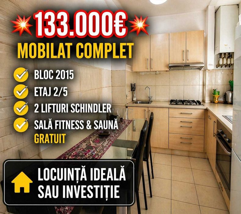 COPOU ...? Este pentru TINE Bellevue  – OPORTUNITATE !  RAR în Iași – Copou – Bellevue Residence 2 camere mobilat și utilat 2 balcoane 132.