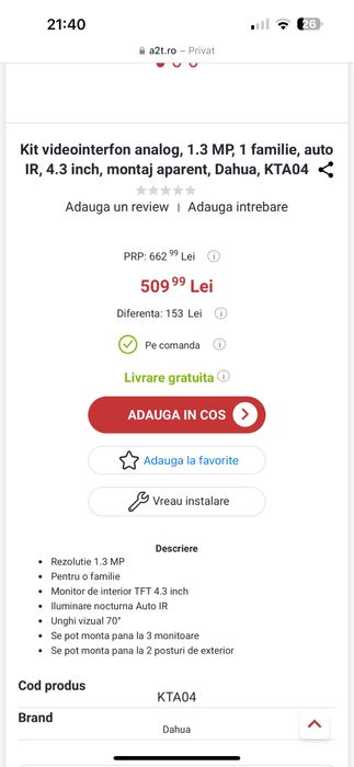 Videointerfon Dahua KT A04