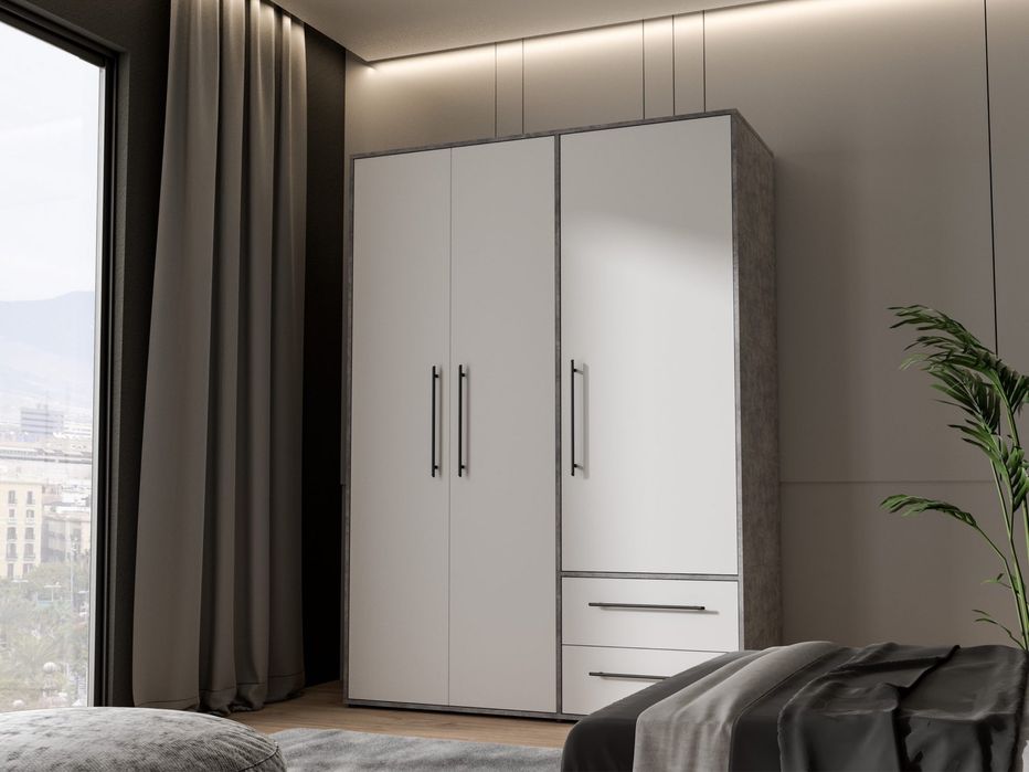 Dulap cu trei usi , Alb-Gri 144.4 cm latime