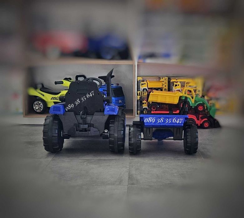 НОВО!Акумулаторен трактор с ремарке Rancher BLUE с 12V,дистанционно