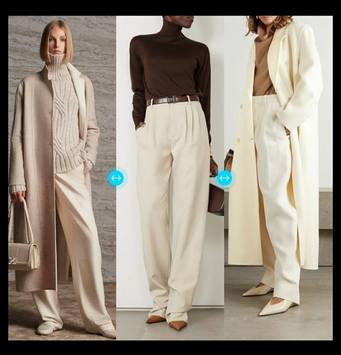 Pantaloni lana talie inalta crem