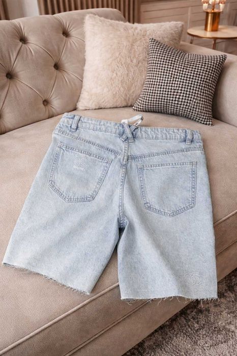 дънки шанел светли сини бели къси панталони деним chanel дънкови нови