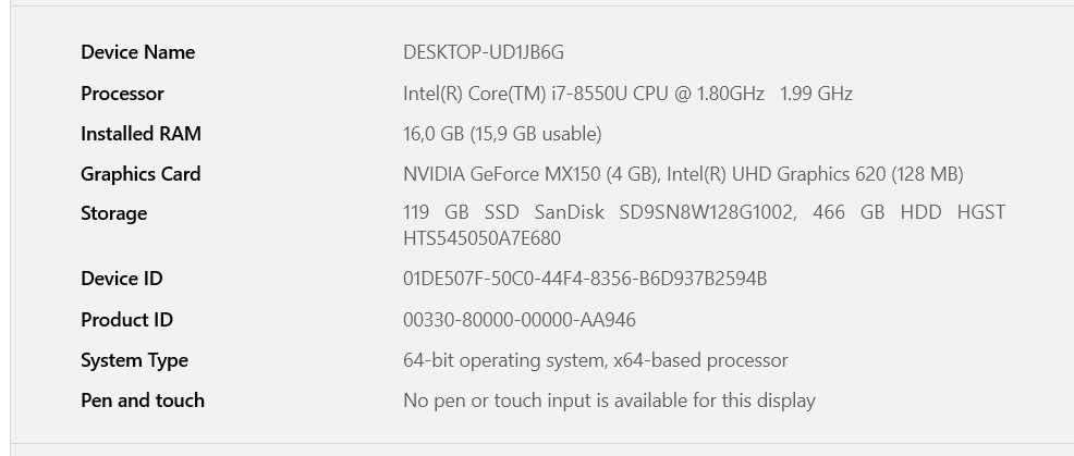 Laptop Asus Intel i7-8550U