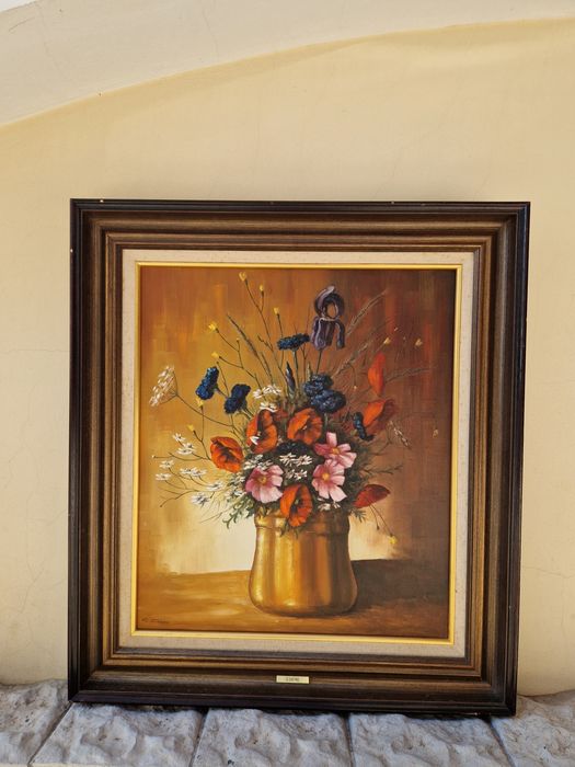 Натюрморт антикварен голям платно масло автор