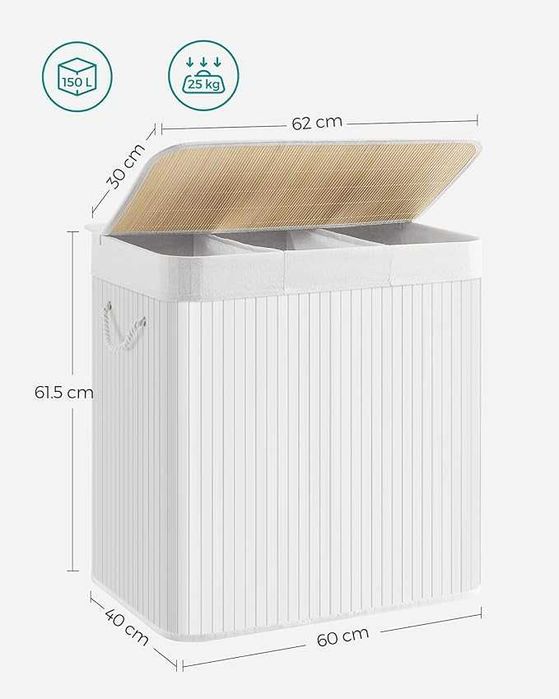 SONGMICS Кош за пране, 150 L, 3 отделения за сортиране