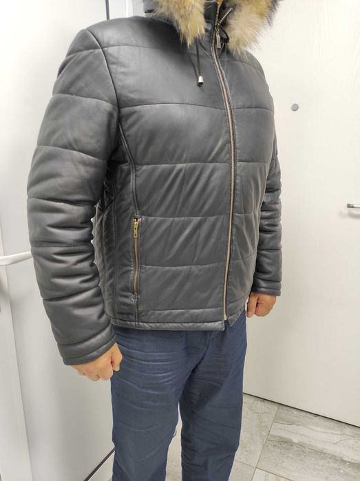 ЧЕРЕН ПЕТЪК -50% !!! Кожено есенно-зимно яке с качулка, размер XXL