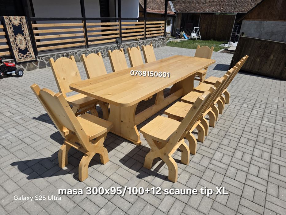 Set "FLORENTINA" masa cu 12 scaune . Mobilier lemn masiv. Mese+scaune