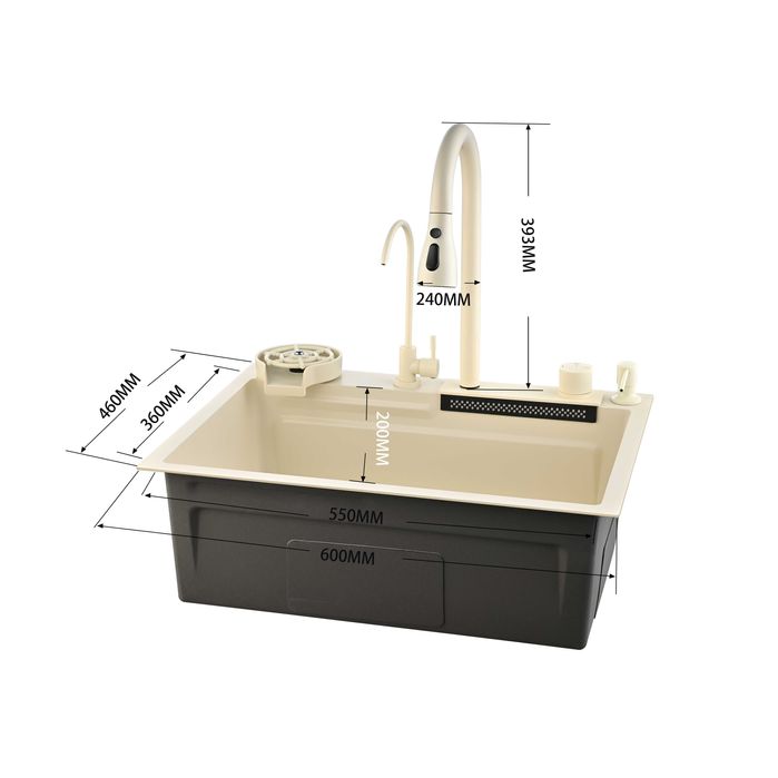 60см Бежова мултифункционална кухненска мивка