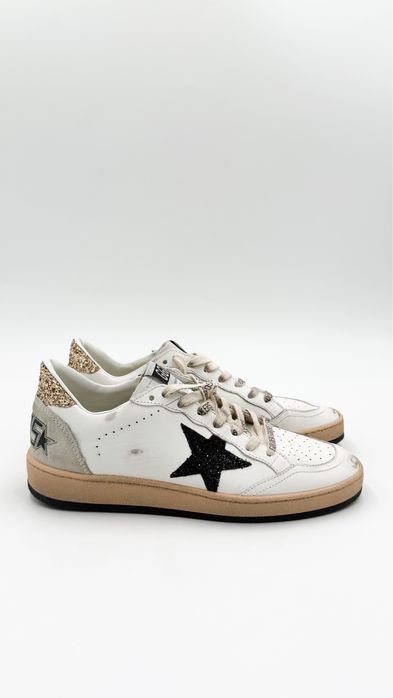 Golden Goose Ballstar Black Star Glitter & Gold Glitter Tab 38