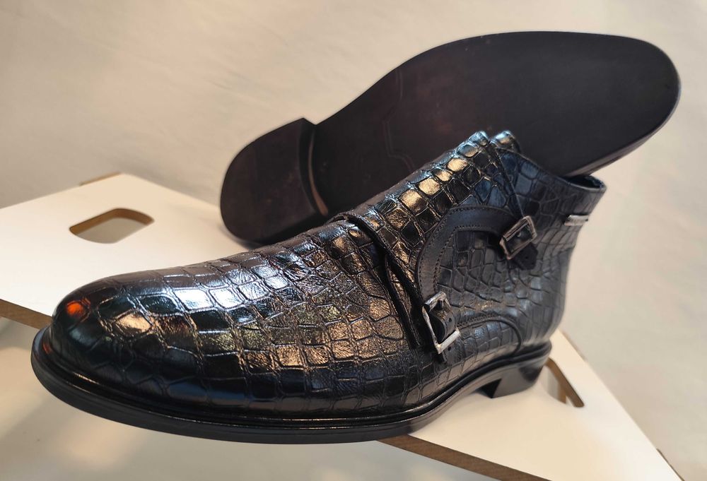 Ghete double monk 45 premium Rage Age piele naturala moale embosata