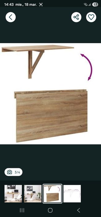 Masă de perete pliabilă, culoare stejar, 100 x 60

cm