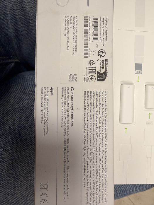 Apple pencil 1 model 2025 cu adaptor usb c si lightning nou original