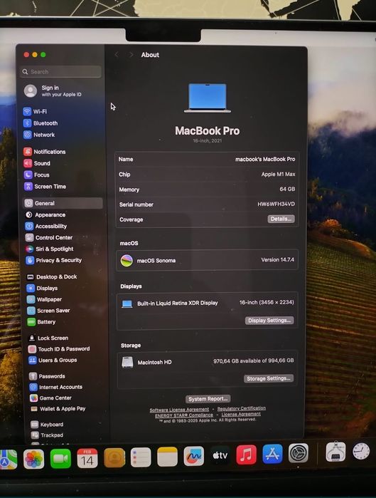 MacBook Pro 16" (2021), M1 Max, 64 GB, 1TB