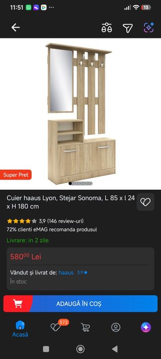 Cuier hol cu oglindă