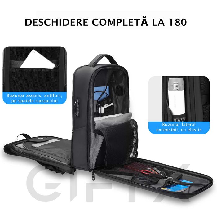 Rucsac laptop 15.6, extensibil, GIFTX Ninja MAX Black