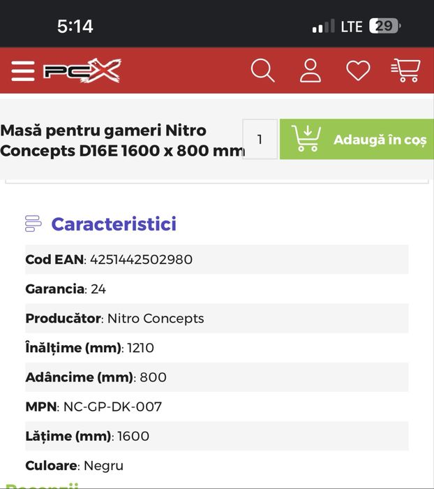 Masa gaming Nitro 1210x800 mm