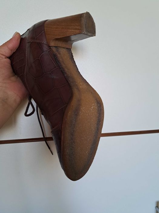 Кожени обувки Zinda, елегантни полуботи с ток, кафяви, естествена кожа