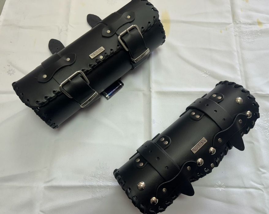 НОВА чанта / цилиндър от естествена кожа за мотор / чопър Тип «буре»