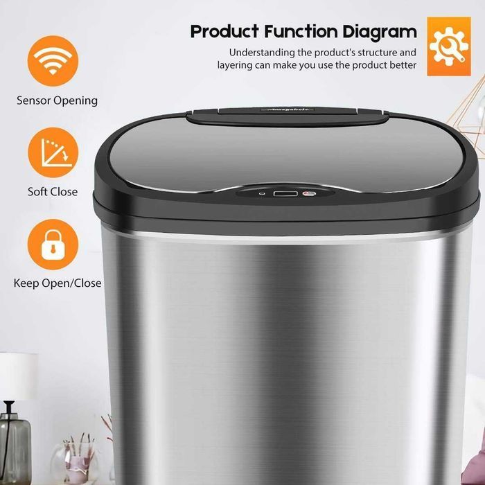 Coș gunoi inox Amagabeli 50L cu senzor automat