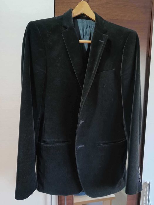 Sacou Zara jacketa, dark blue velvet catifea, size 48