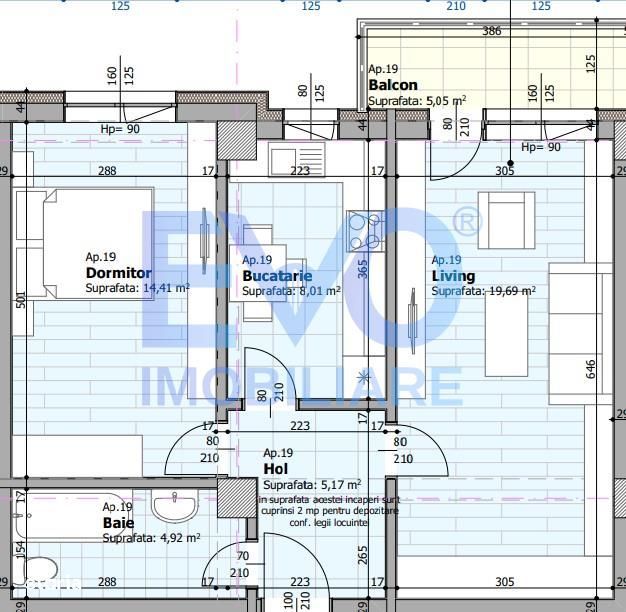 Apartament 2 camere, 57,24 mp, decomandat, de vanzare in Galata Iasi — fotografia 2