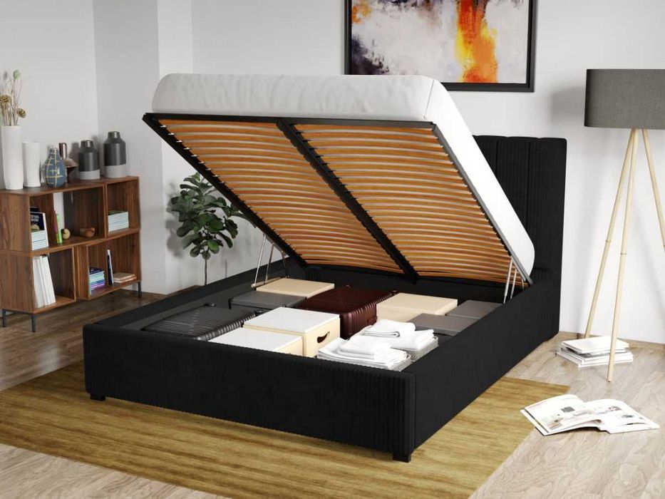 Pat Tapitat pentru saltea de 190 Adam Negru Poso 135 rabatabil cu lada