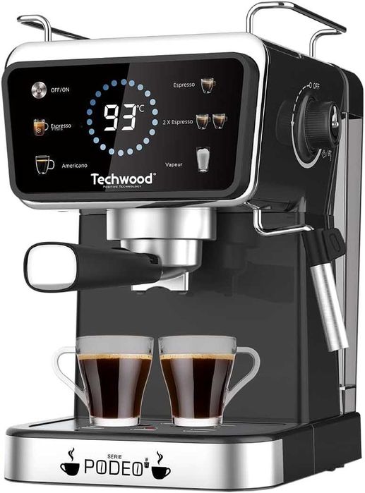 Кафемашина за еспресо с ръкохватка Techwood за мляно кафе и капсули с тъч