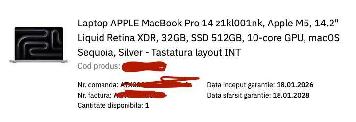 Macbook Pro 14 M5 32gb Factura/Garantie Altex/Apple
