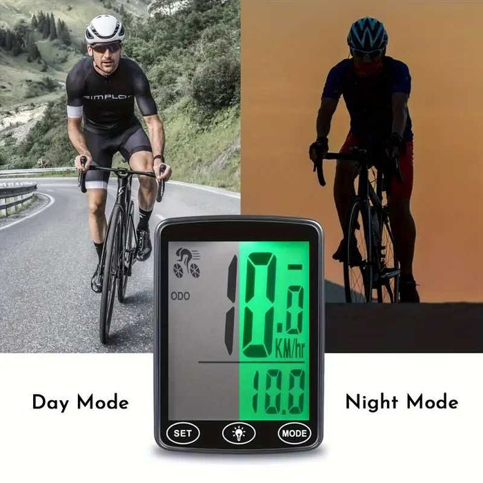 Велокомпютър с 25 функции, Водоустойчив, LED подсветка, LCD 39х48мм.