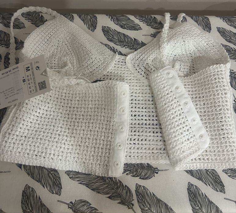 Топ Zara бял финно плетиво