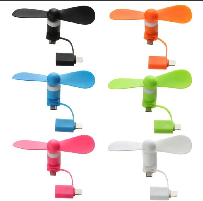 Мини вентилятор для телефона с розетками  Micro-USB -Usb Type-С