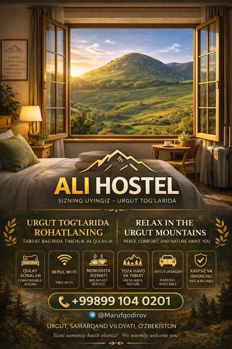 Hostel, uy mehonxona, dam olish maskani, hotel, Urgut togʻida