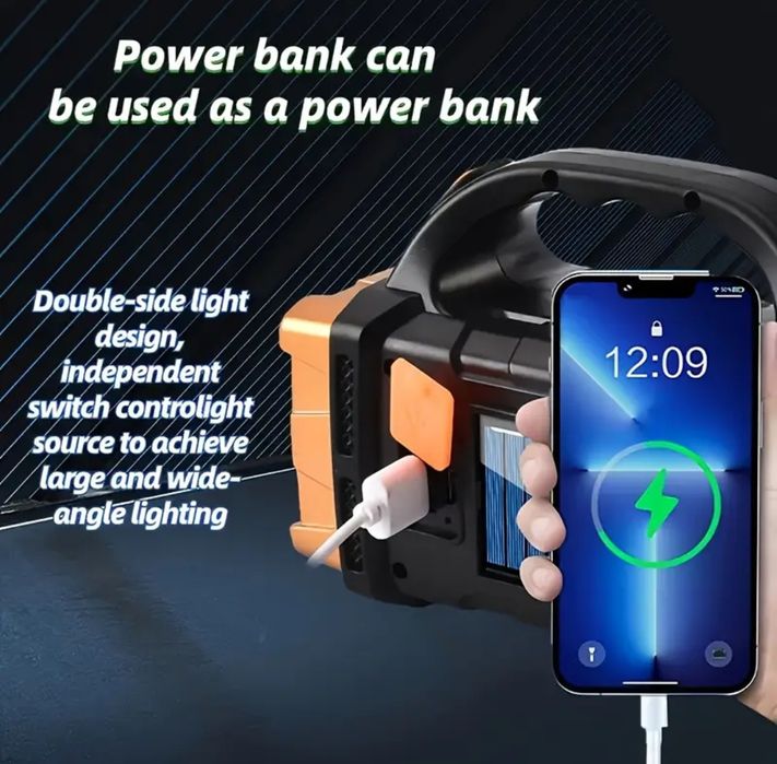 Lanterna Solara Camping Powerbank Reincarcabila USB 1500mah Led Lumina