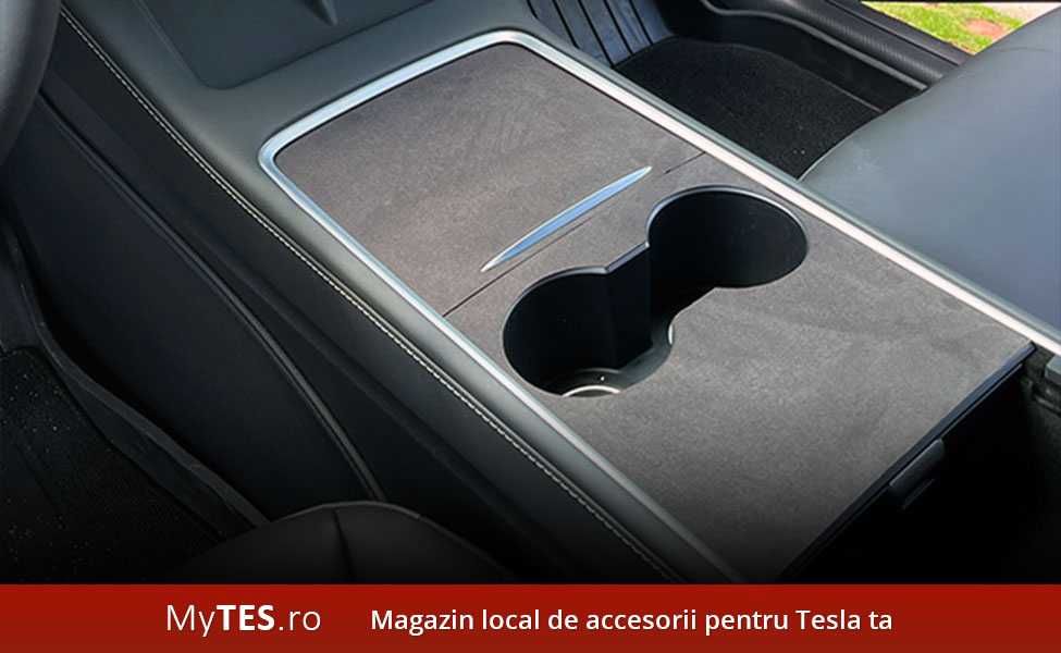 Protectie piele intoarsa consola centrala (negru/gri) Tesla Model 3/Y