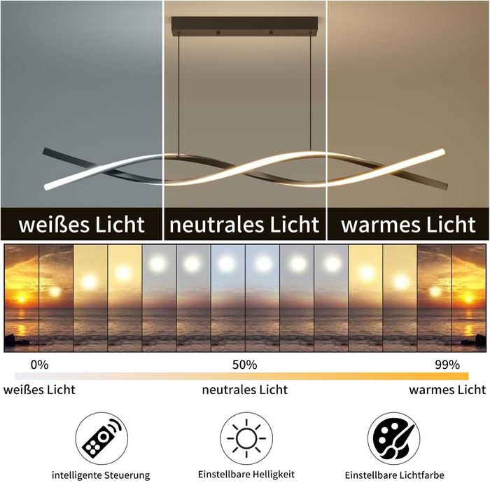 Lampa suspendata LED, moderna, 120cm, neagra