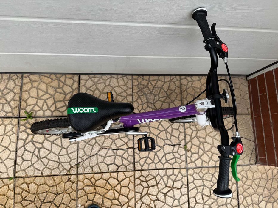 Bicicleta copii Woom 2, roti 14" + bara de sustinere pentru invatare