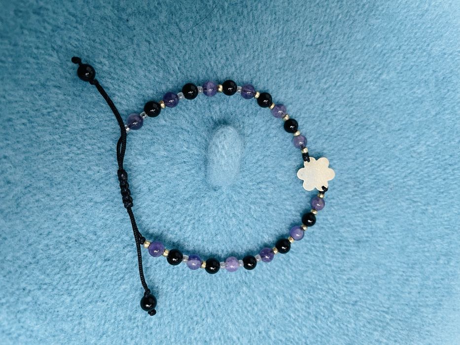 Bratara cu charm aur 100% si ametiste, impecabila