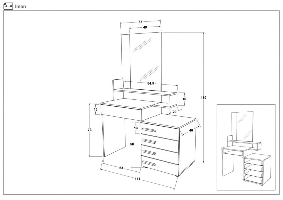 Тоалетка, дъб сонома+бял гланц