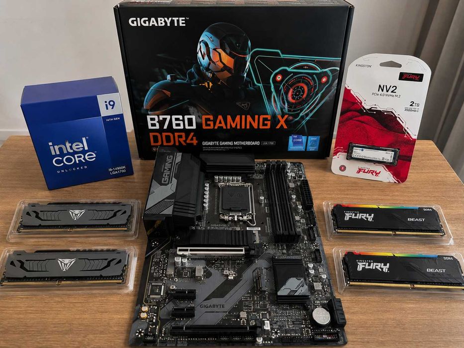 Kit Intel I9 14900k, Gigabyte B760 GAming X DDR4, 32GB RAM 3600mhz, cl17, ssd m2 2tb Kingston nv2 original nou 100% original
