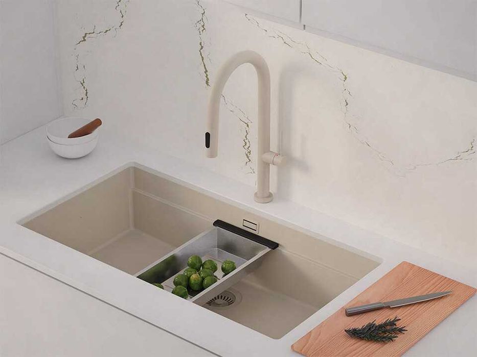 Бежова кухненска мивка за вграждане под плот Прага 90 Level 860 x 470