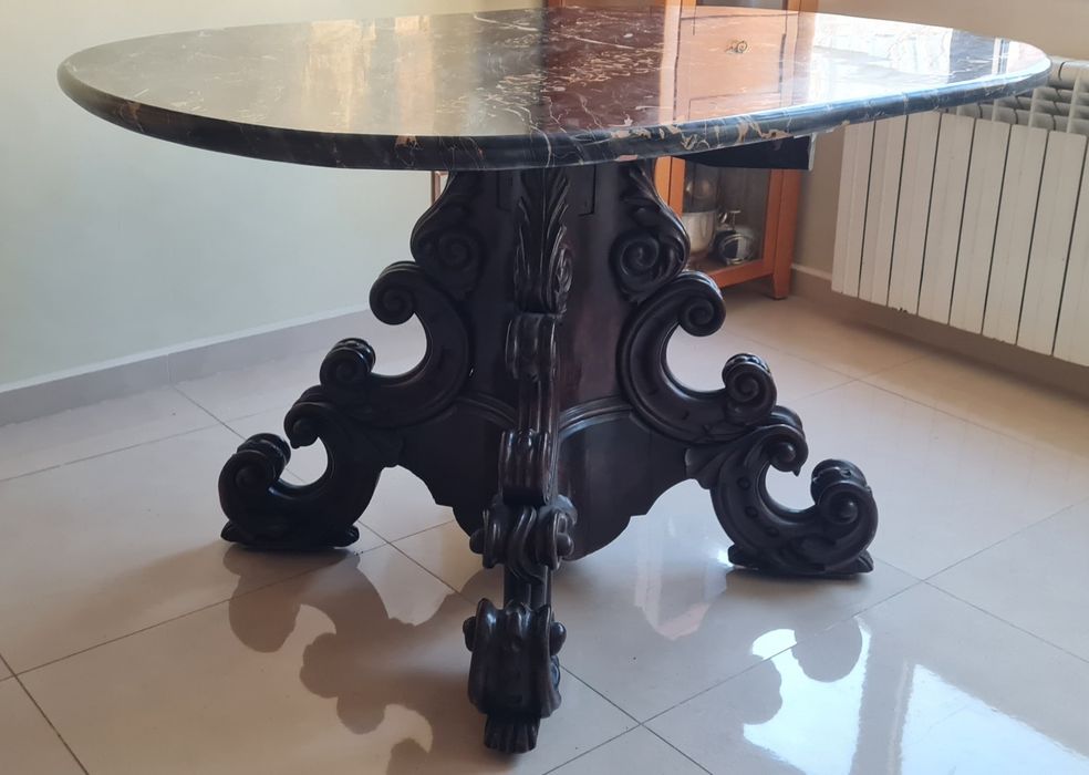 Бароковa трапезна маса от 19-ти век махагон и мрамор