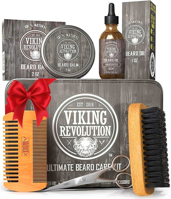Viking set cadou ingrijire barba pt barbati + PERIE DIN PAR DE MISTRET