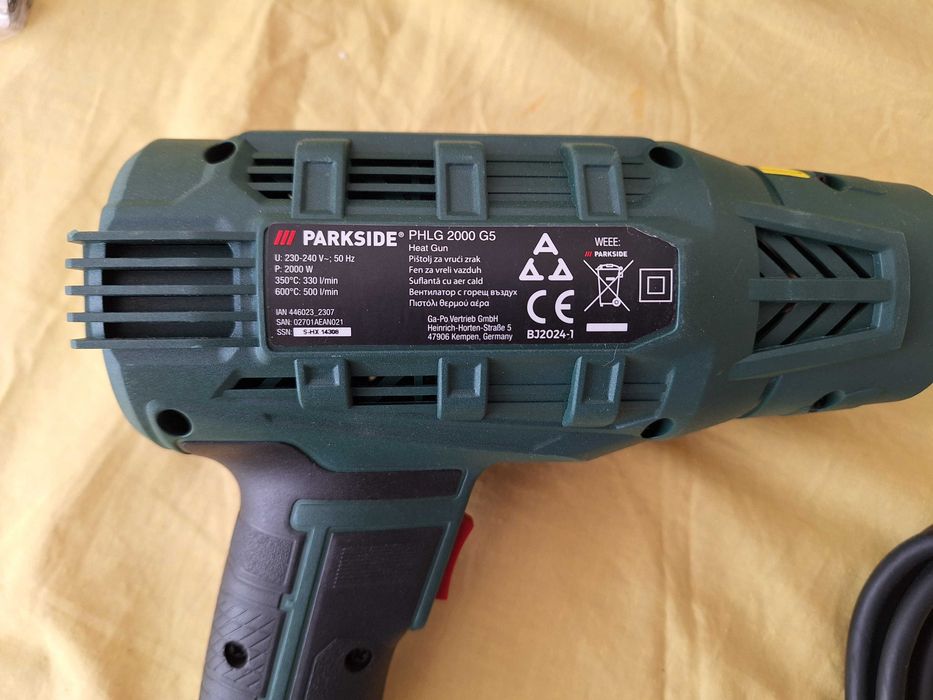 Pistol cu aer cald Parkside, cu accesorii, 200w, doua trepte aer