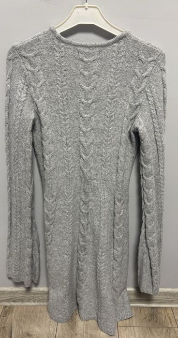 Плетена сива рокля с дълъг ръкав