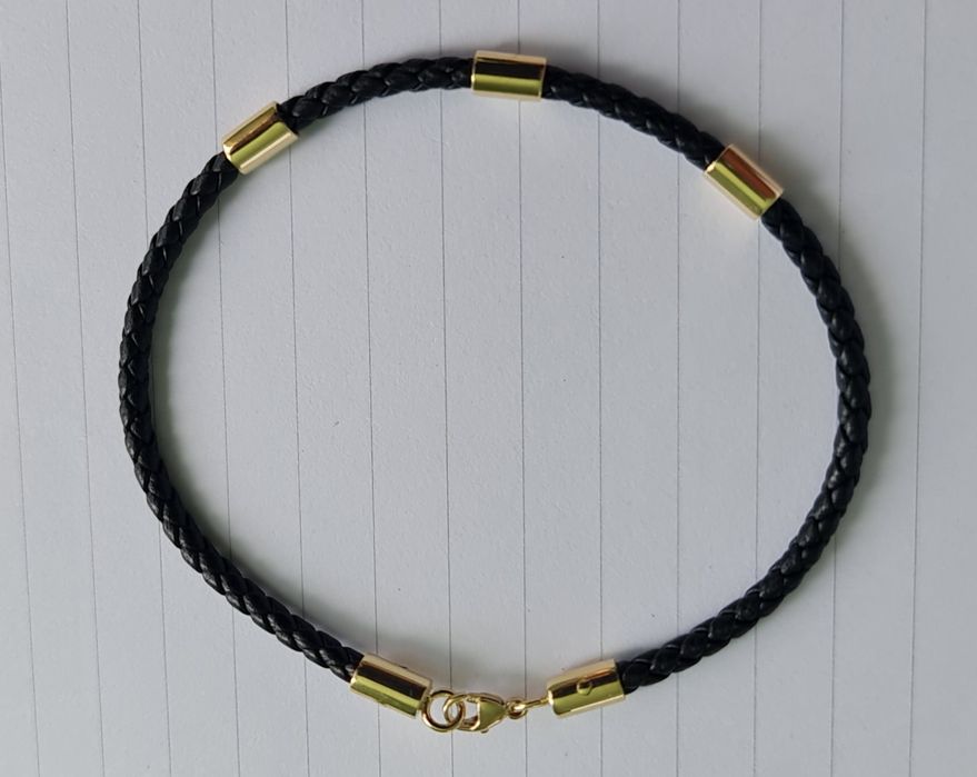 Brățară aur galben 14k piele naturală înpletită